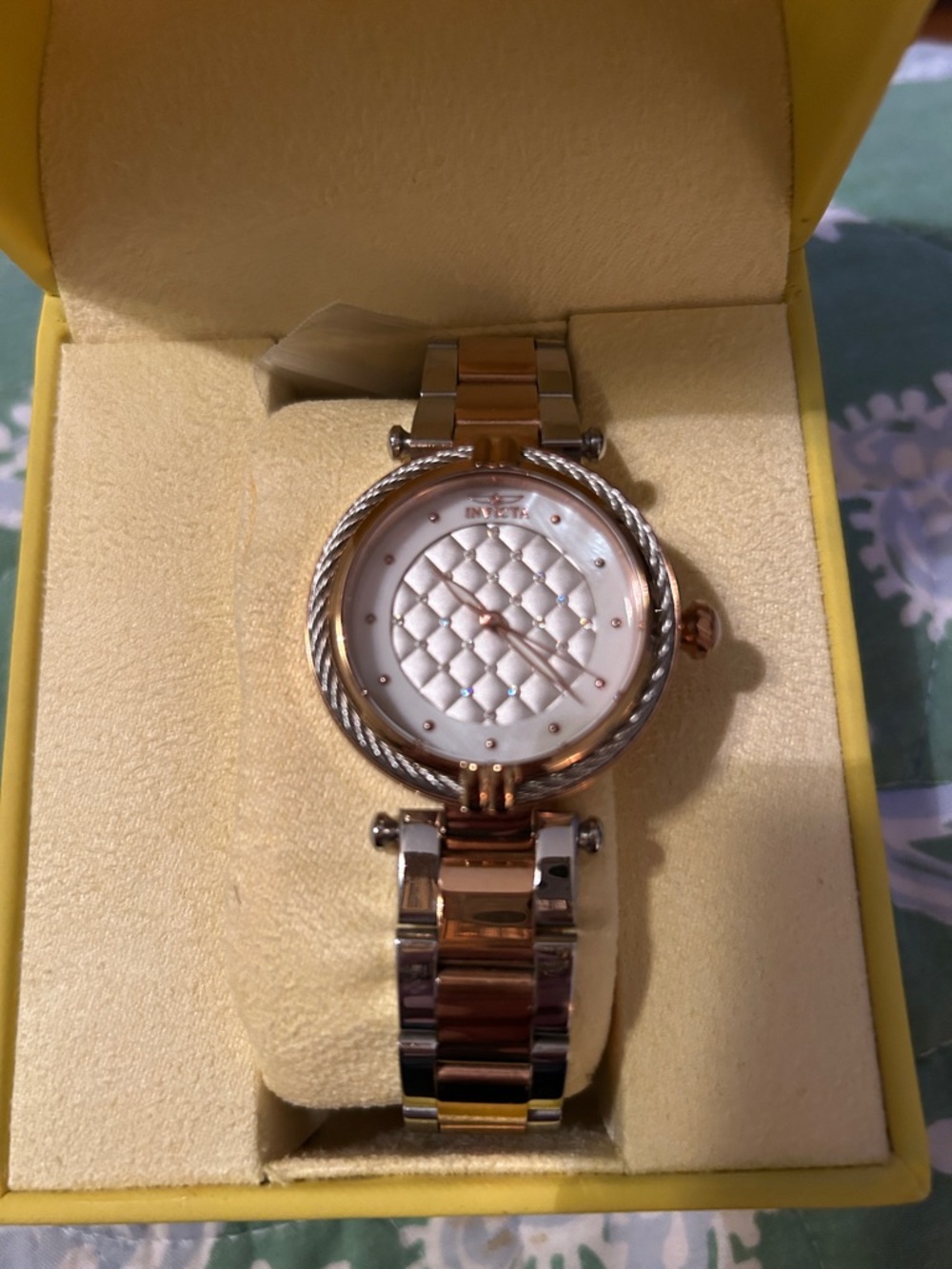 Invicta Two-Tone Rose Gold and Silver Quilted Dial Women's Bracelet Watch